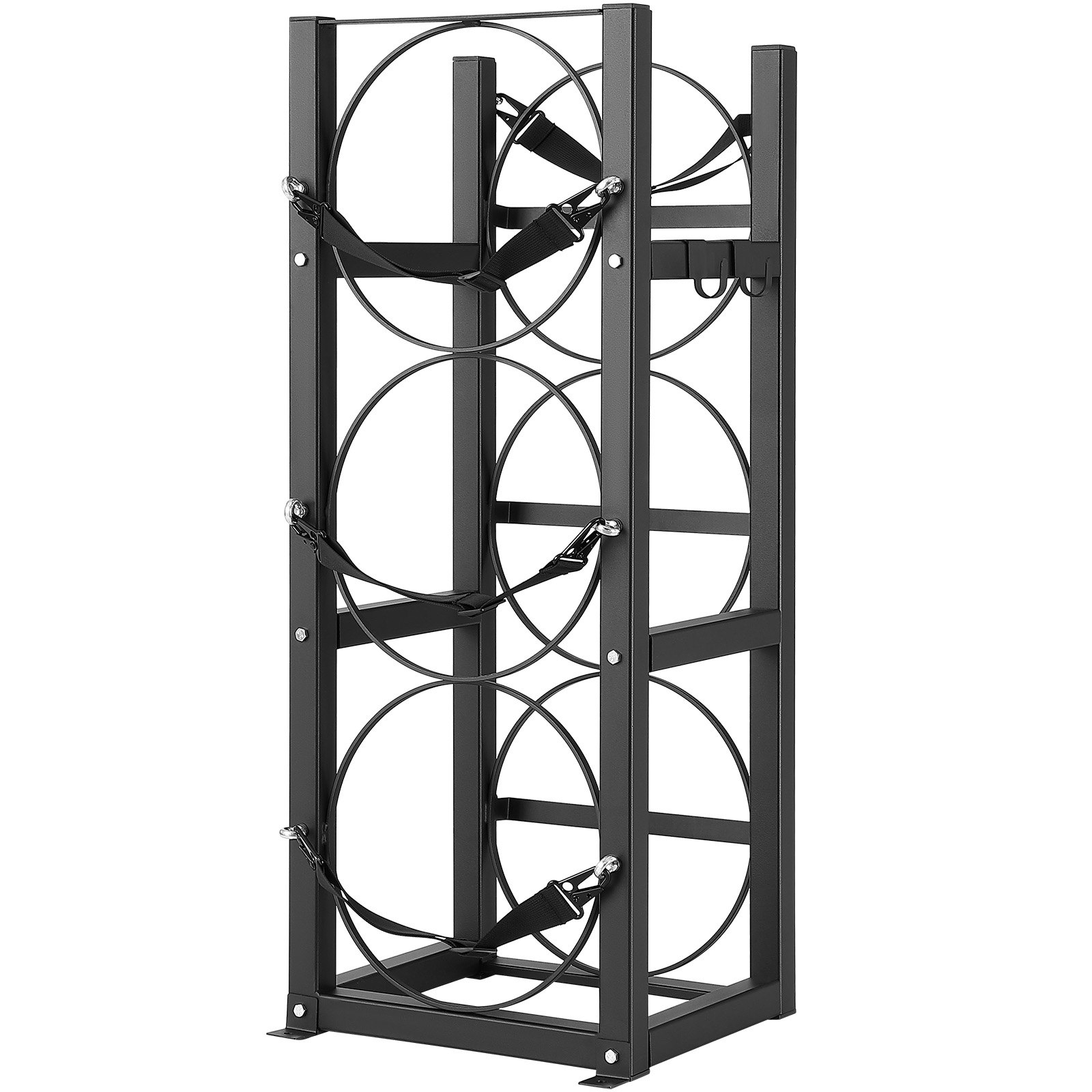 VEVOR refrigerant tank rack with steel frame and secure straps for holding multiple tanks.