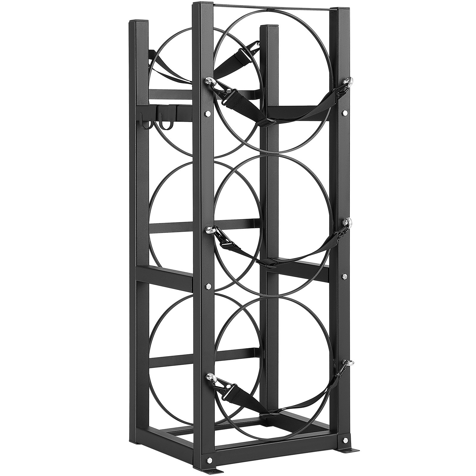 VEVOR refrigerant tank rack with durable metal frame, four circular holders, and safety straps.