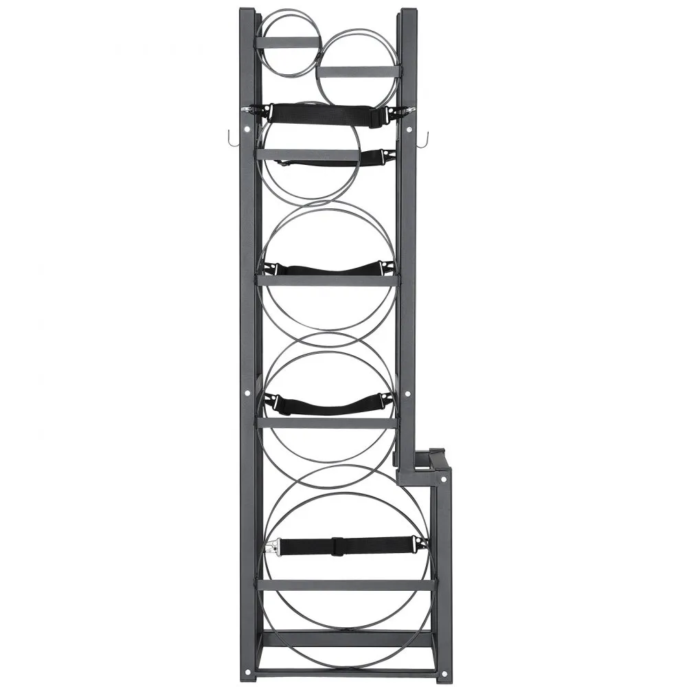 metal VEVOR refrigerant tank rack with multiple round holders, adjustable straps, and side hooks.