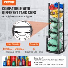 Rack de tanque de refrigerante VEVOR, com 1 x 50 lb, 2 x 30 lb e outros 3 tanques de garrafas pequenas, rack de tanque de cilindro 15,55 x 12,99 x 49,8 pol., Rack de cilindro de refrigerante e suportes para Freon, gases, oxigênio, nitrogênio