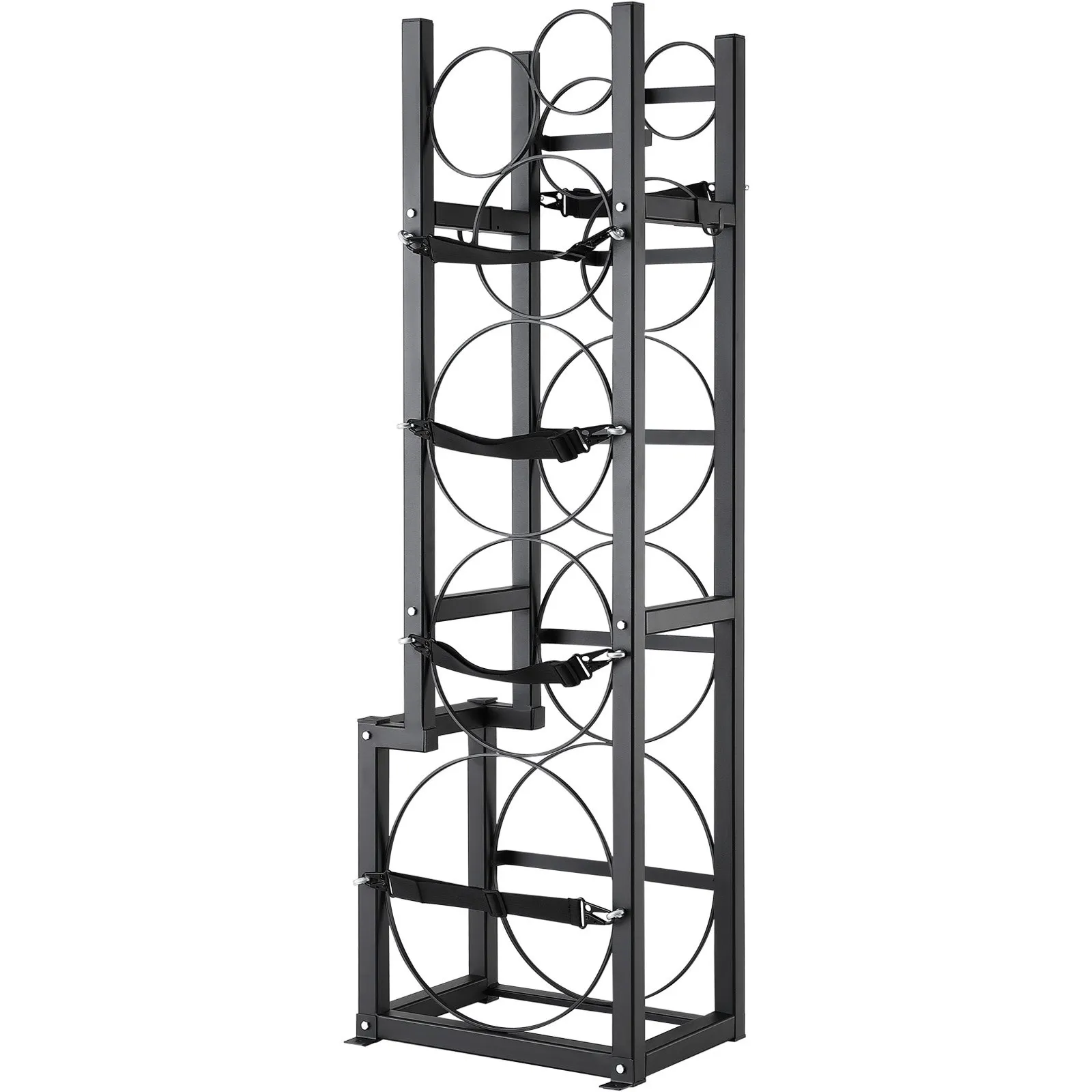 VEVOR refrigerant tank rack with six circular holders and black metal frame for secure storage.