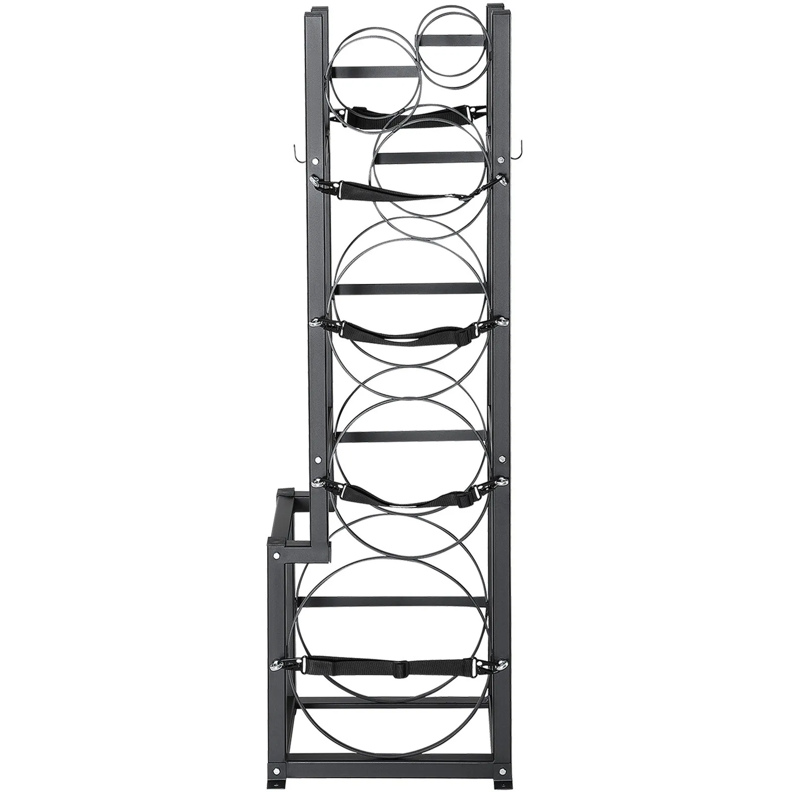 VEVOR refrigerant tank rack, black steel frame with multiple circular holders and adjustable straps.