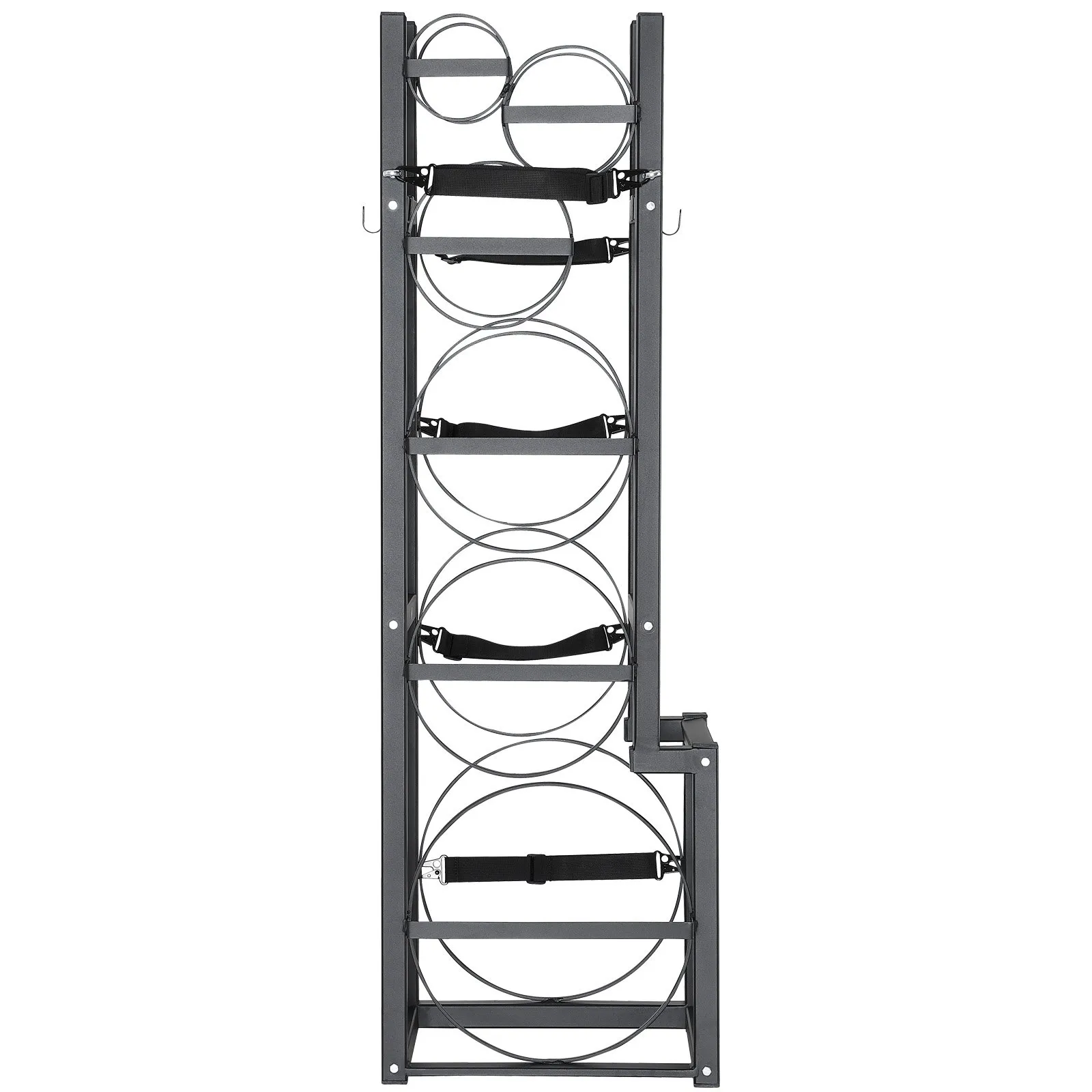 metal VEVOR refrigerant tank rack with multiple round holders, adjustable straps, and side hooks.