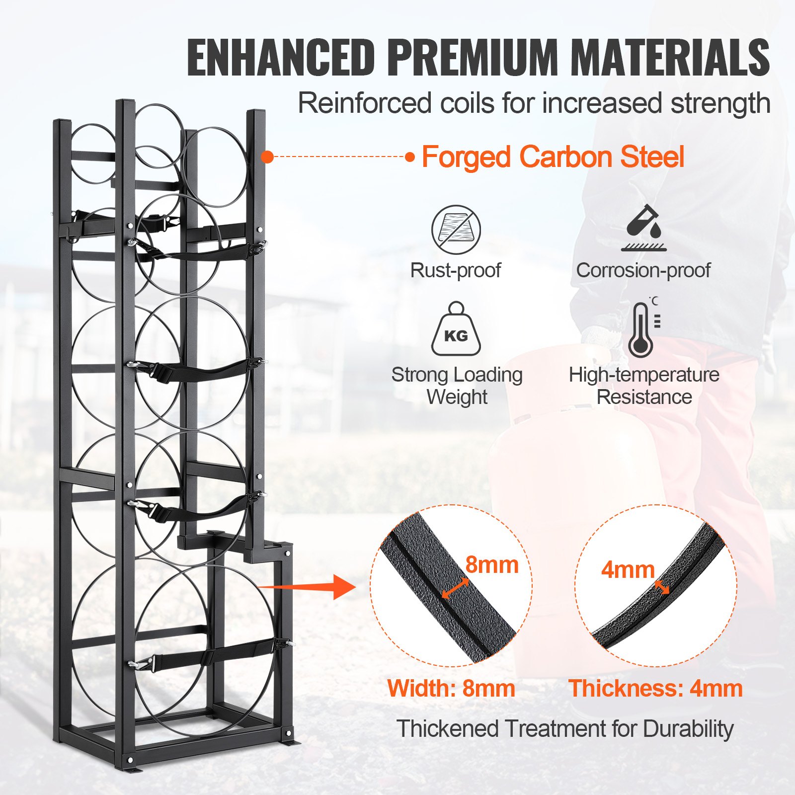 VEVOR Refrigerant Tank Rack, with 1 x 50lb, 2 x 30lb and Other 3 Small Bottle Tanks, Cylinder Tank Rack 15.55x12.99x49.8 in, Refrigerant Cylinder Rack and Holders for Freon, Gases, Oxygen, Nitrogen