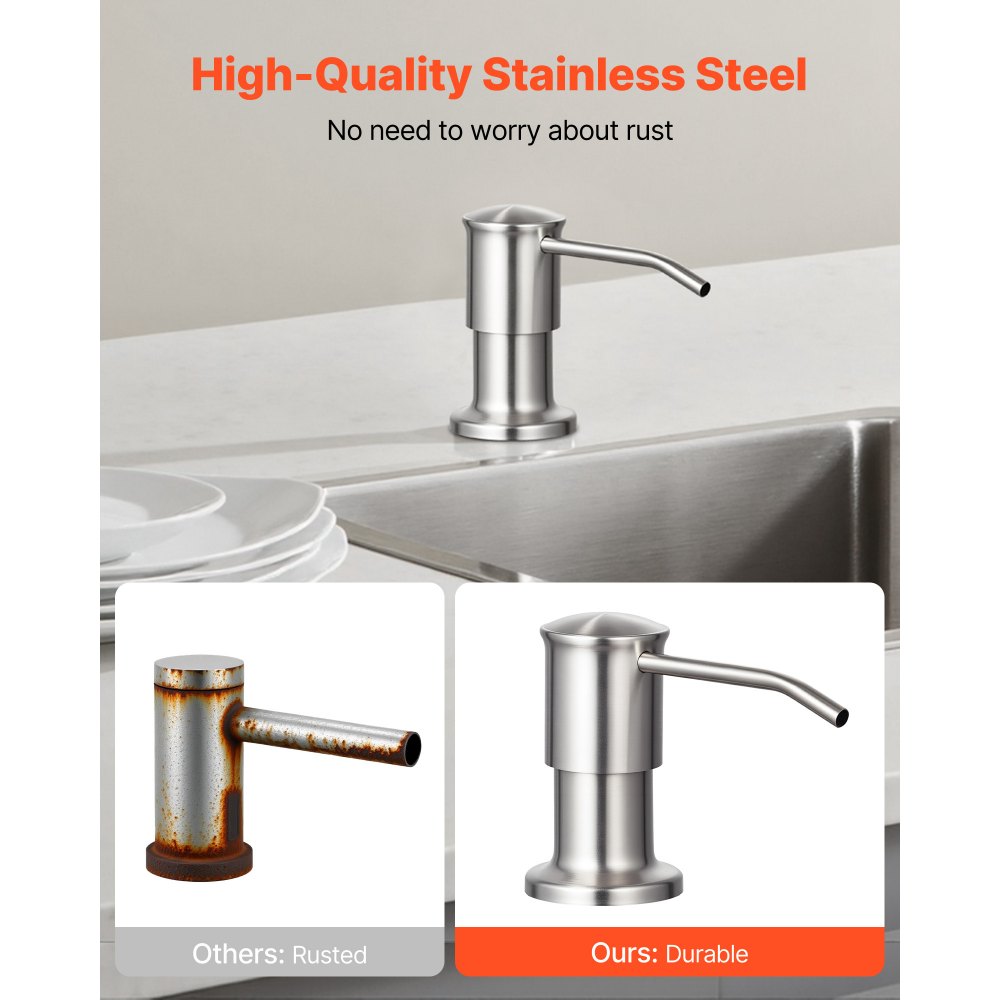 Dispensador de jabón VEVOR para fregadero de cocina, de acero inoxidable, empotrable con tubo de extensión de 120 cm, para encimera con cabezal de bomba giratorio de 360°, para cocina y baño.