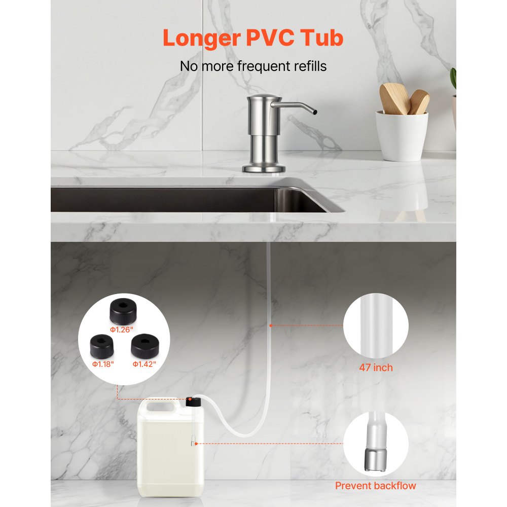 Dispensador de jabón VEVOR para fregadero de cocina, de acero inoxidable, empotrable con tubo de extensión de 120 cm, para encimera con cabezal de bomba giratorio de 360°, para cocina y baño.