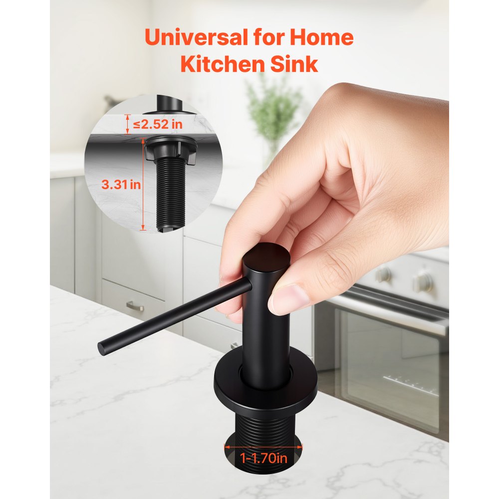 VEVOR Soap Dispenser for Kitchen Sink, Stainless Steel Built in Sink Soap Dispenser with 17OZ Refillable Bottle, Countertop Dish Soap-Dispenser with 360° Rotation Pump Head, for Kitchen Bathroom