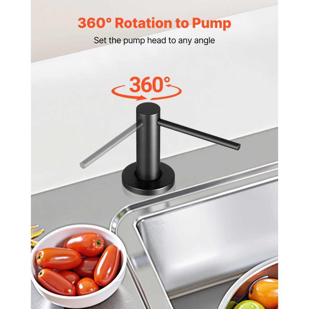 VEVOR Soap Dispenser for Kitchen Sink, Stainless Steel Built in Sink Soap Dispenser with 17OZ Refillable Bottle, Countertop Dish Soap-Dispenser with 360° Rotation Pump Head, for Kitchen Bathroom