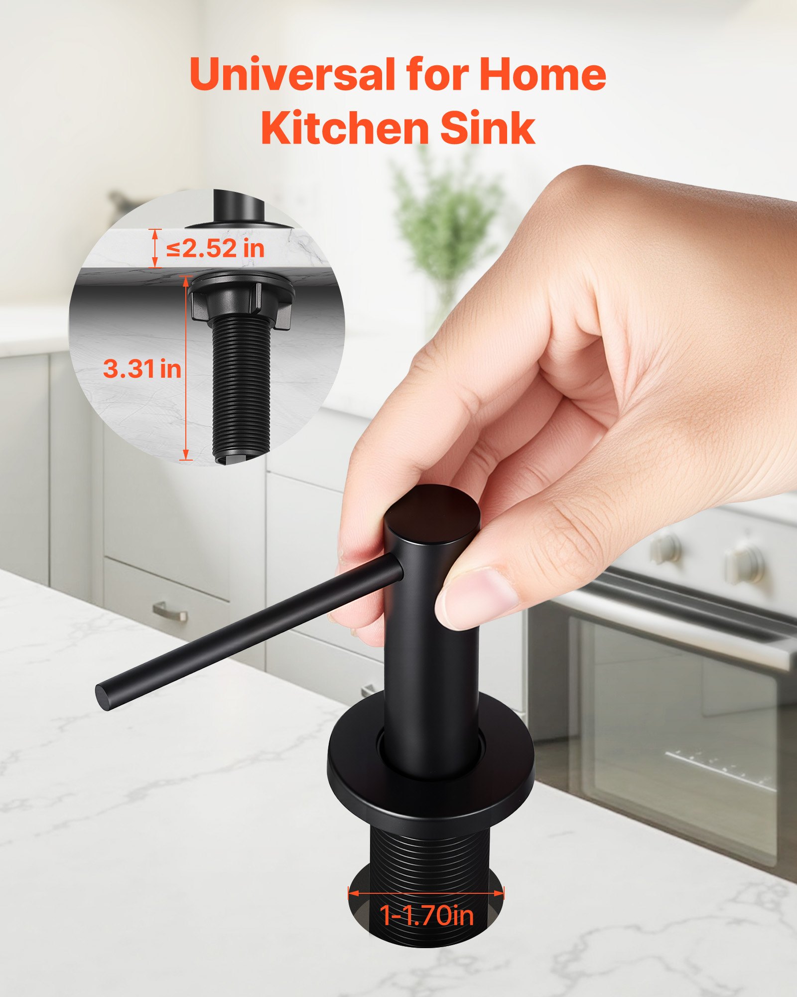 VEVOR Soap Dispenser for Kitchen Sink, Stainless Steel Built in Sink Soap Dispenser with 17OZ Refillable Bottle, Countertop Dish Soap-Dispenser with 360° Rotation Pump Head, for Kitchen Bathroom