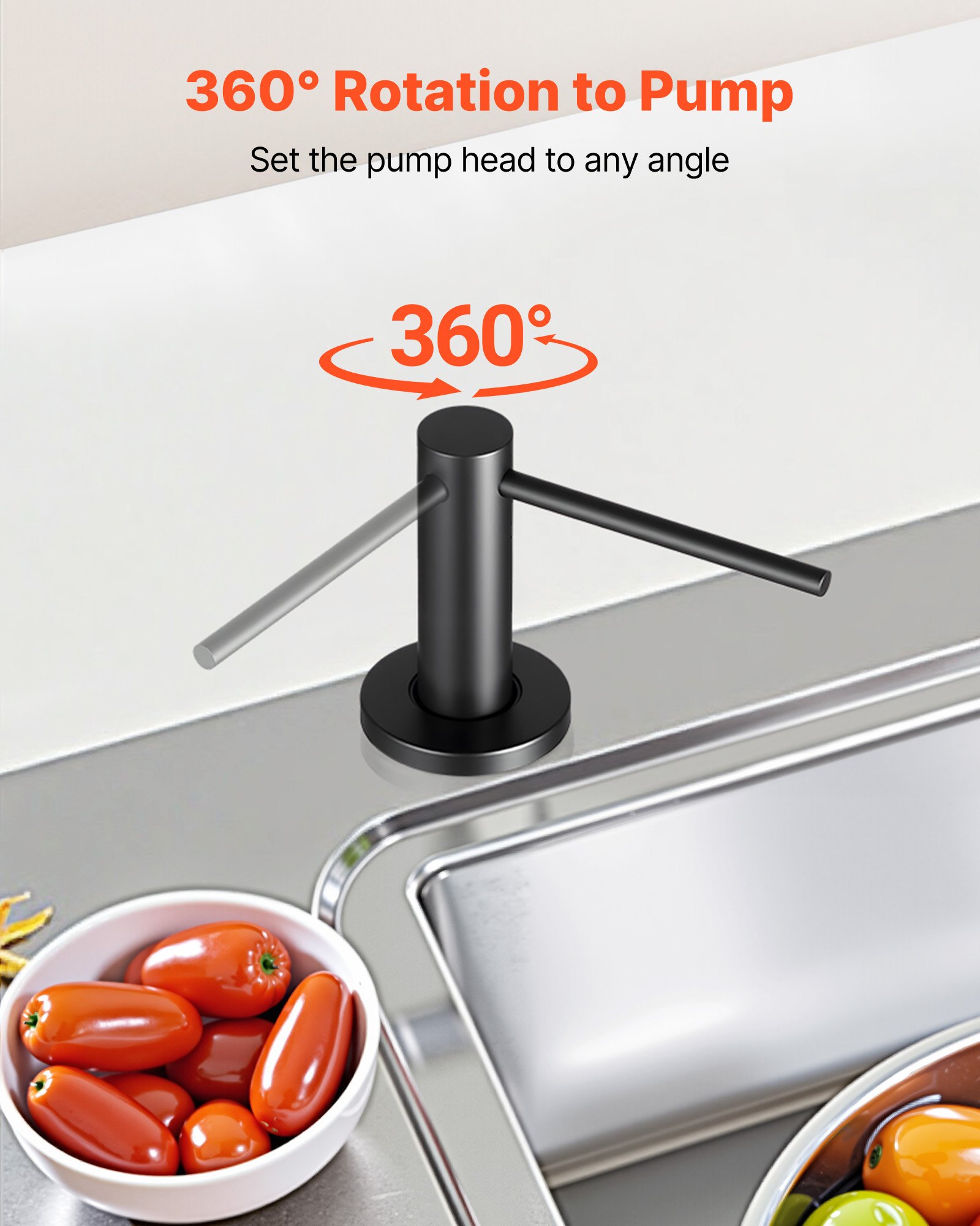 VEVOR Soap Dispenser for Kitchen Sink, Stainless Steel Built in Sink Soap Dispenser with 17OZ Refillable Bottle, Countertop Dish Soap-Dispenser with 360° Rotation Pump Head, for Kitchen Bathroom
