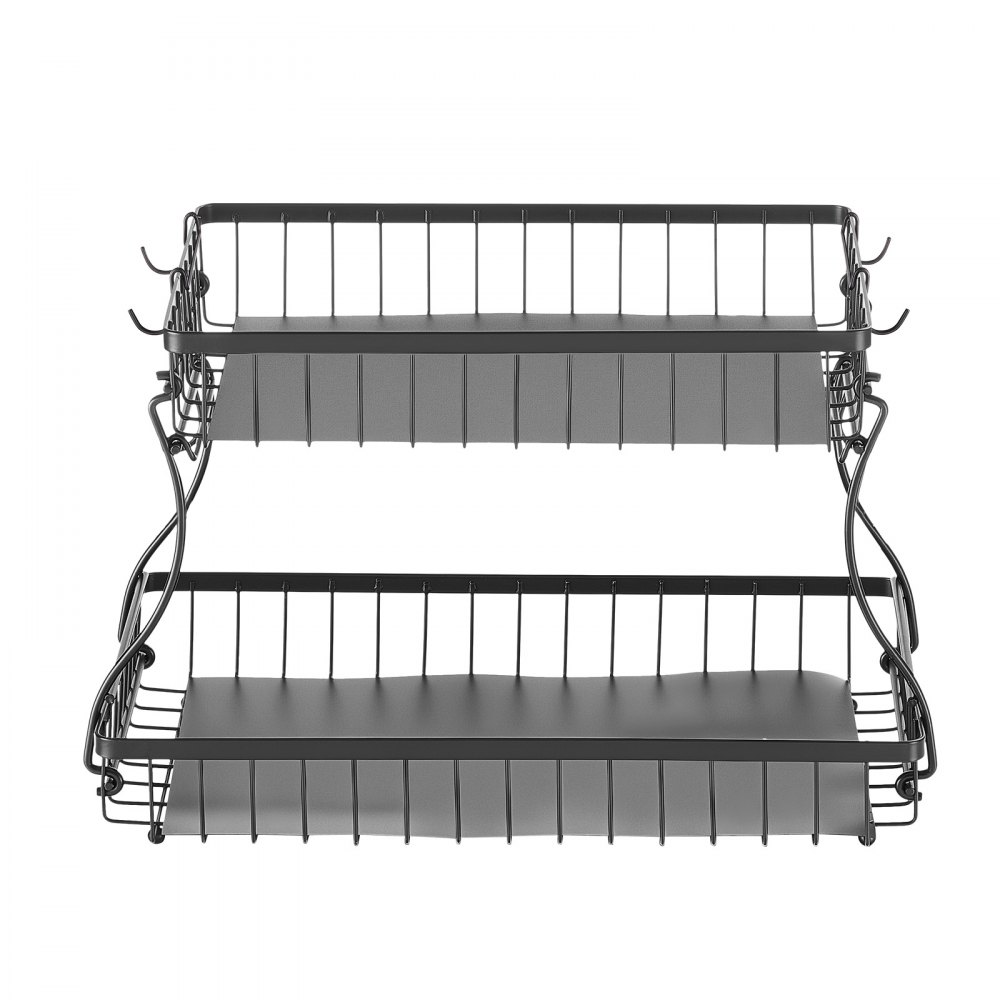 VEVOR 2 Tier Fruit Basket, Countertop Fruits Vegetable Bowl with Banana Hangers, Metal Wire Storage Stand for Kitchen Counter, Detachable Stackable Holder Organizer for Bread Snack Veggies, Black