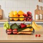 VEVOR 2 Tier Fruit Basket, Countertop Fruits Vegetable Bowl with Banana Hangers, Metal Wire Storage Stand for Kitchen Counter, Detachable Stackable Holder Organizer for Bread Snack Veggies, Black