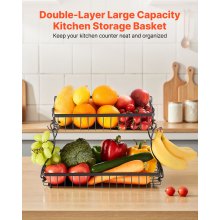 2 Tier Fruit Basket Bowl Kitchen Countertop Storage Stand Holder Banana Hanger