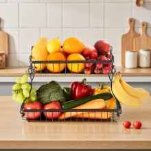 2 Tier Fruit Basket Bowl Kitchen Countertop Storage Stand Holder Banana Hanger