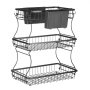 VEVOR 3 Tier Fruit Basket, Countertop Fruits Vegetable Bowl with Banana Hangers and Side Storage Basket, Metal Wire Storage Stand for Kitchen Counter, Holder Organizer for Bread Snack Veggies, Black