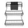 VEVOR 3 Tier Fruit Basket, Countertop Fruits Vegetable Bowl with Banana Hangers and Side Storage Basket, Metal Wire Storage Stand for Kitchen Counter, Holder Organizer for Bread Snack Veggies, Black