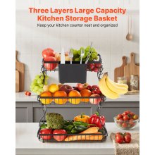 3 Tier Fruit Basket Bowl Kitchen Countertop Storage Stand Holder Banana Hanger