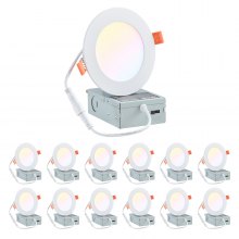 12 Pack 4 Inch 5CCT LED Recessed Ceiling Light with Junction Box 2700K-5000K