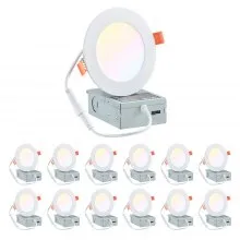 12 Pack 4 Inch 5CCT LED Recessed Ceiling Light with Junction Box 2700K-5000K