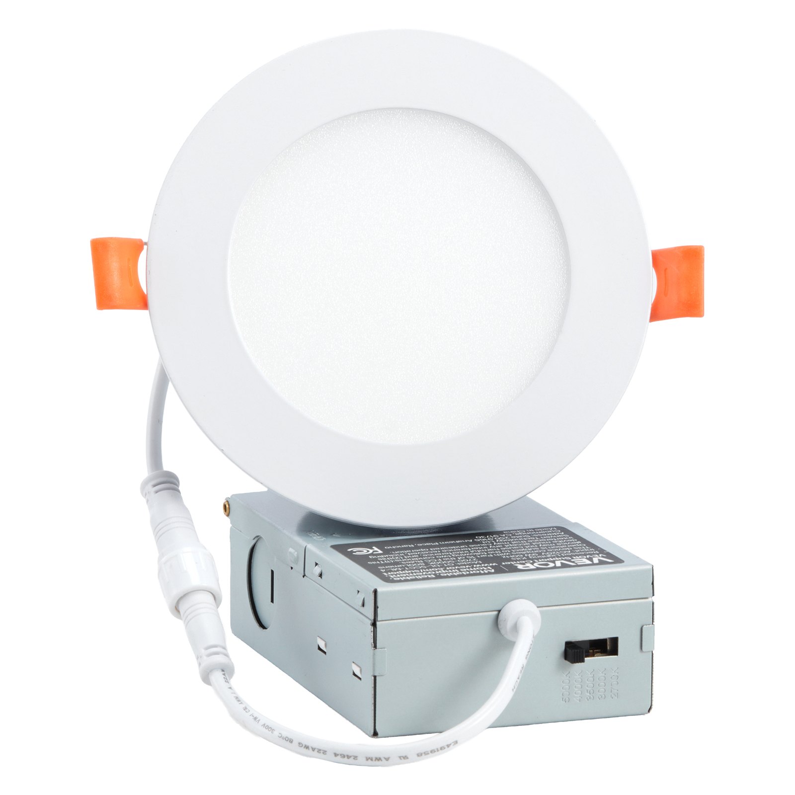 VEVOR 12 Pack 4 Inch LED Recessed Ceiling Light, 5CCT, Ultra-Thin Canless Wafer Downlight with Junction Box, 2700K/3000K/3500K/4000K/5000K Selectable, 800 LM High Brightness 9W 120V, for Home Lighting