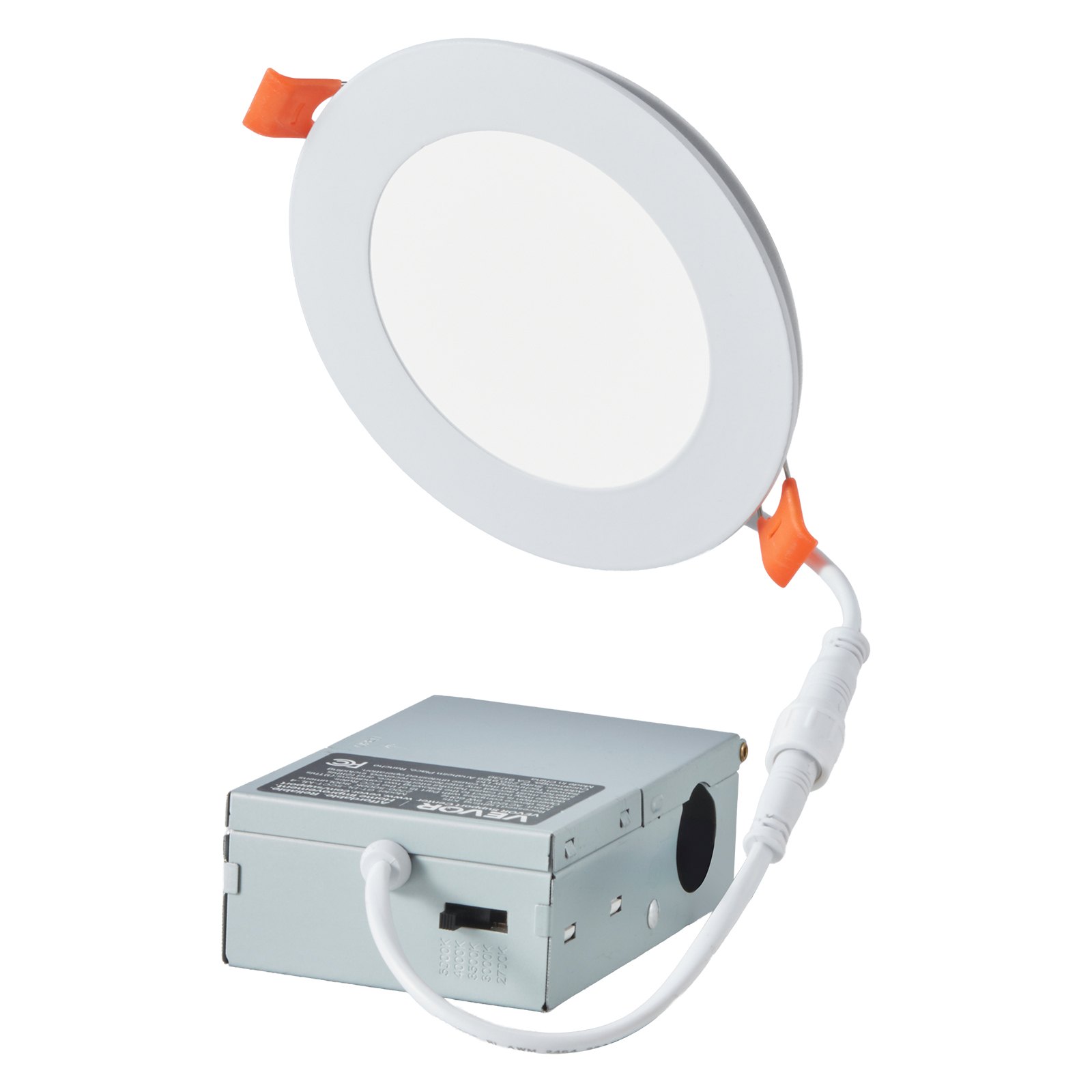 VEVOR 12 Pack 4 Inch LED Recessed Ceiling Light, 5CCT, Ultra-Thin Canless Wafer Downlight with Junction Box, 2700K/3000K/3500K/4000K/5000K Selectable, 800 LM High Brightness 9W 120V, for Home Lighting