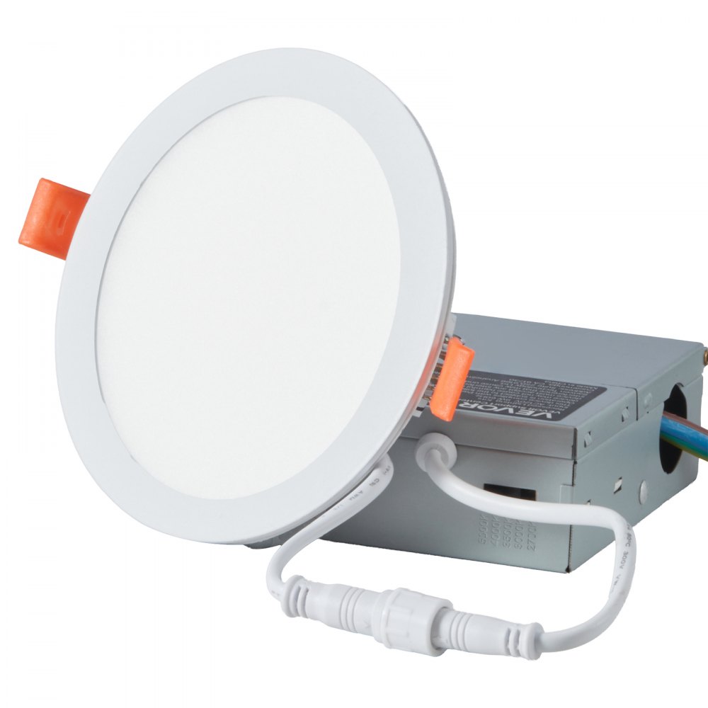 VEVOR 12 Pack 6 Inch LED Recessed Ceiling Light, 5CCT, Canless Wafer Downlight with Junction Box, 2700K/3000K/3500K/4000K/5000K Selectable, 1100 LM High Brightness 12W 120V, for Indoor Home Lighting