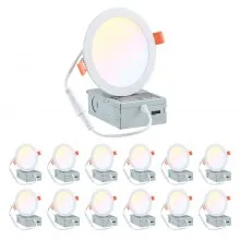 12 Pack 6 Inch 5CCT LED Recessed Ceiling Light with Junction Box 2700K-5000K