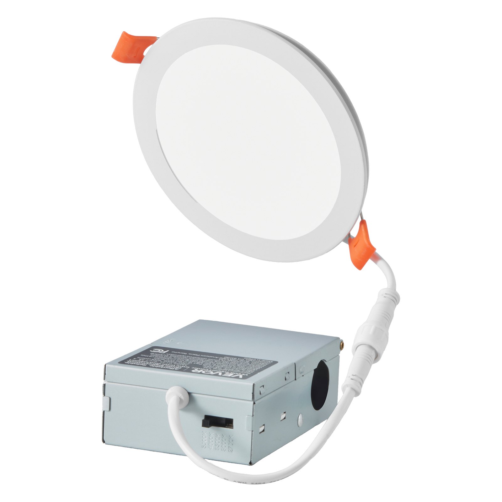 VEVOR 12 Pack 6 Inch LED Recessed Ceiling Light, 5CCT, Canless Wafer Downlight with Junction Box, 2700K/3000K/3500K/4000K/5000K Selectable, 1100 LM High Brightness 12W 120V, for Indoor Home Lighting