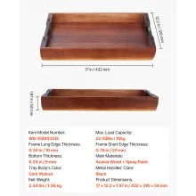 Serving Tray 17x12.2 Inch Acacia Food Serving Table Laptop Desk with Handles