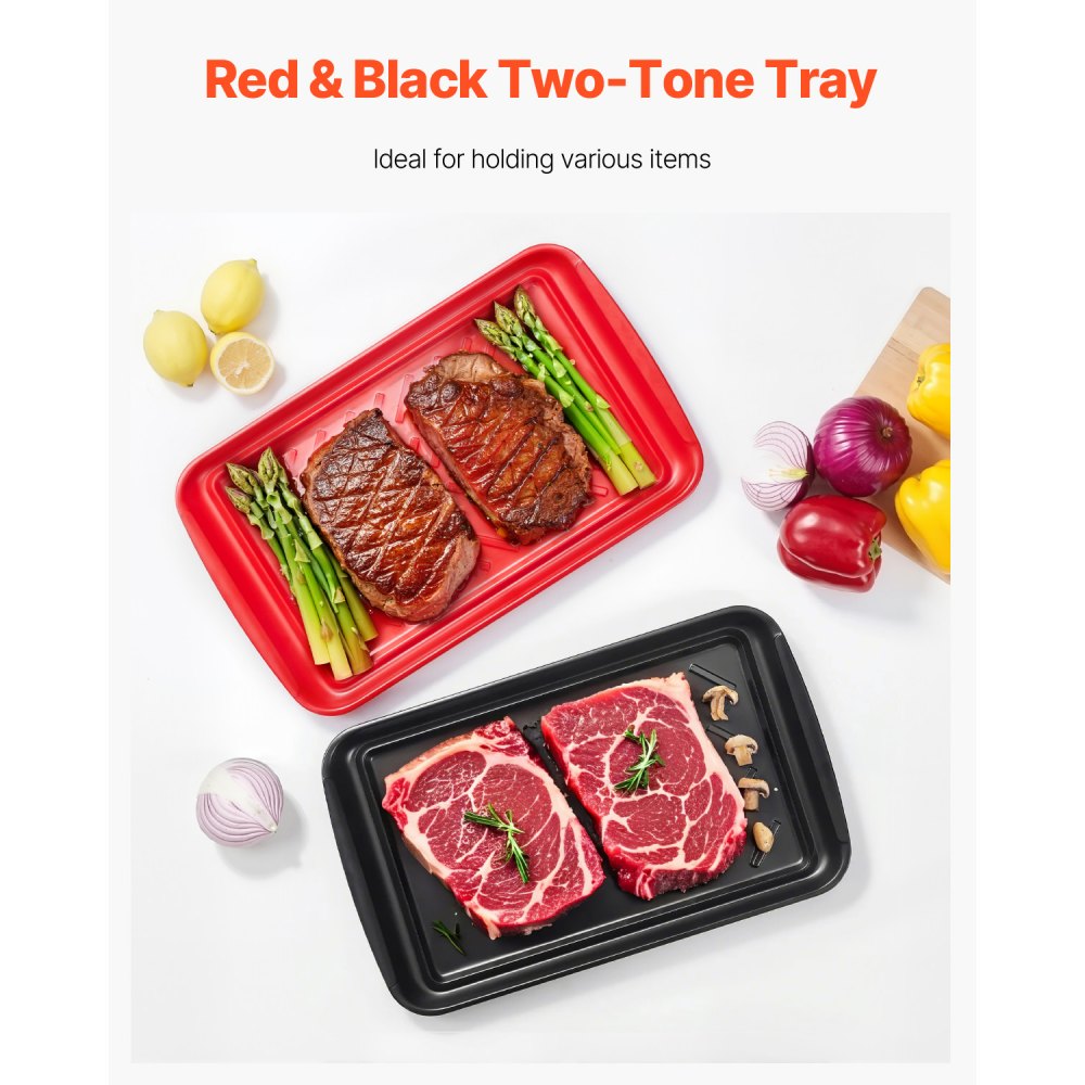VEVOR Plastic Serving Trays, 2-Pack Grilling Prep and Serve Trays with Handles , 17x10.35 Inch Anti-Slip Melamine Food Tray, Ideal for BBQ, Kitchen, Cafeteria, Ottoman, Coffee Table, Black and Red