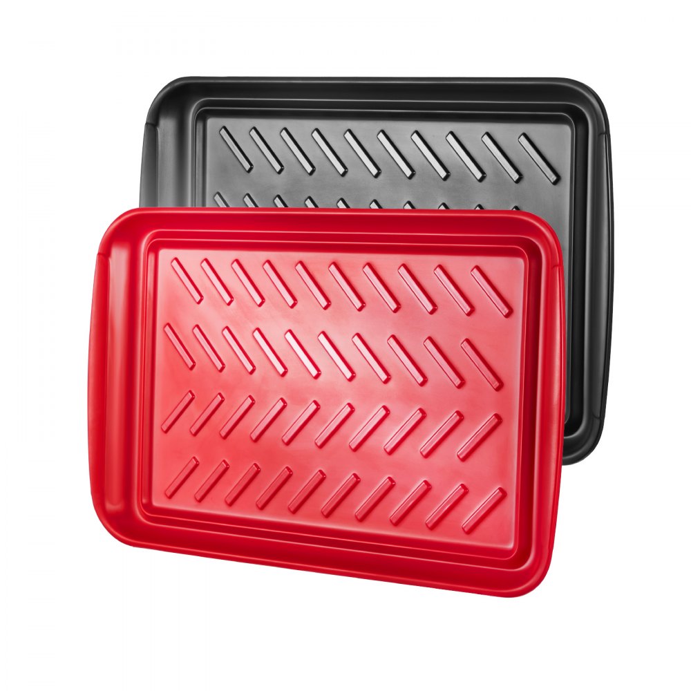 VEVOR Plastic Serving Trays, 2-Pack Grilling Prep and Serve Trays with Handles , 17x10.35 Inch Anti-Slip Melamine Food Tray, Ideal for BBQ, Kitchen, Cafeteria, Ottoman, Coffee Table, Black and Red