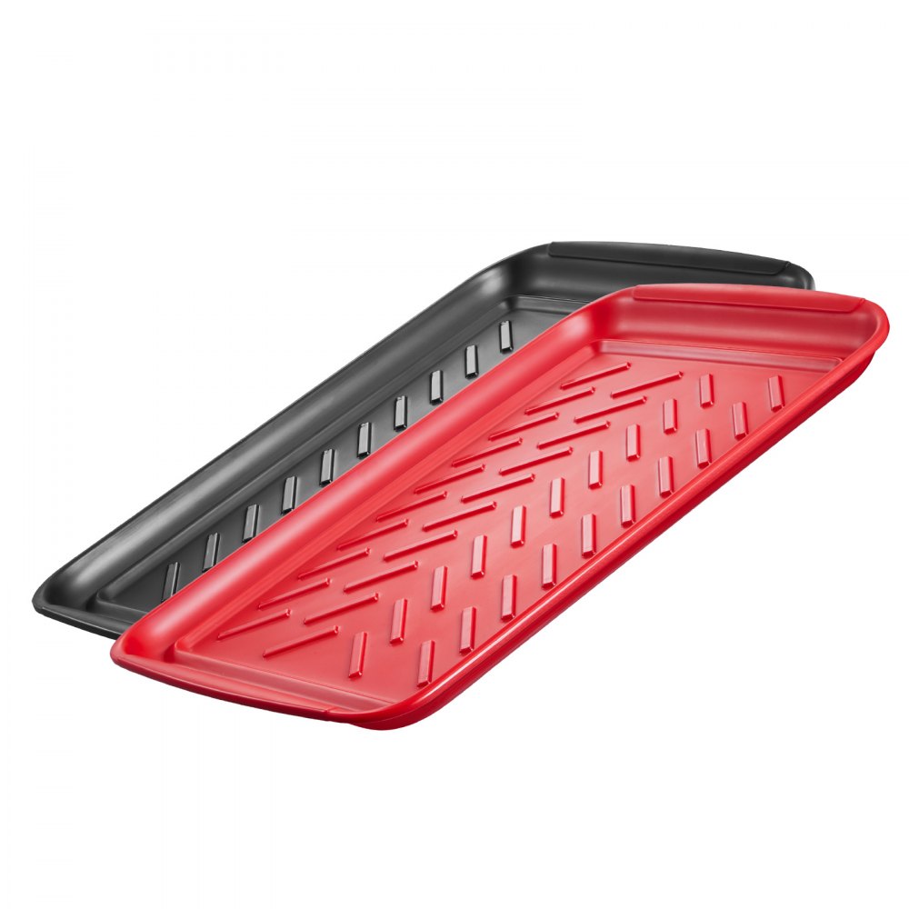 VEVOR Plastic Serving Trays, 2-Pack Grilling Prep and Serve Trays with Handles , 17x10.35 Inch Anti-Slip Melamine Food Tray, Ideal for BBQ, Kitchen, Cafeteria, Ottoman, Coffee Table, Black and Red