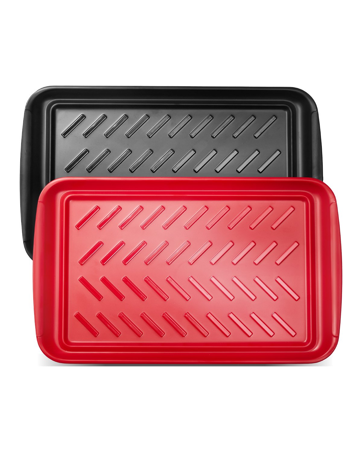 VEVOR Plastic Serving Trays, 2-Pack Grilling Prep and Serve Trays with Handles , 17x10.35 Inch Anti-Slip Melamine Food Tray, Ideal for BBQ, Kitchen, Cafeteria, Ottoman, Coffee Table, Black and Red