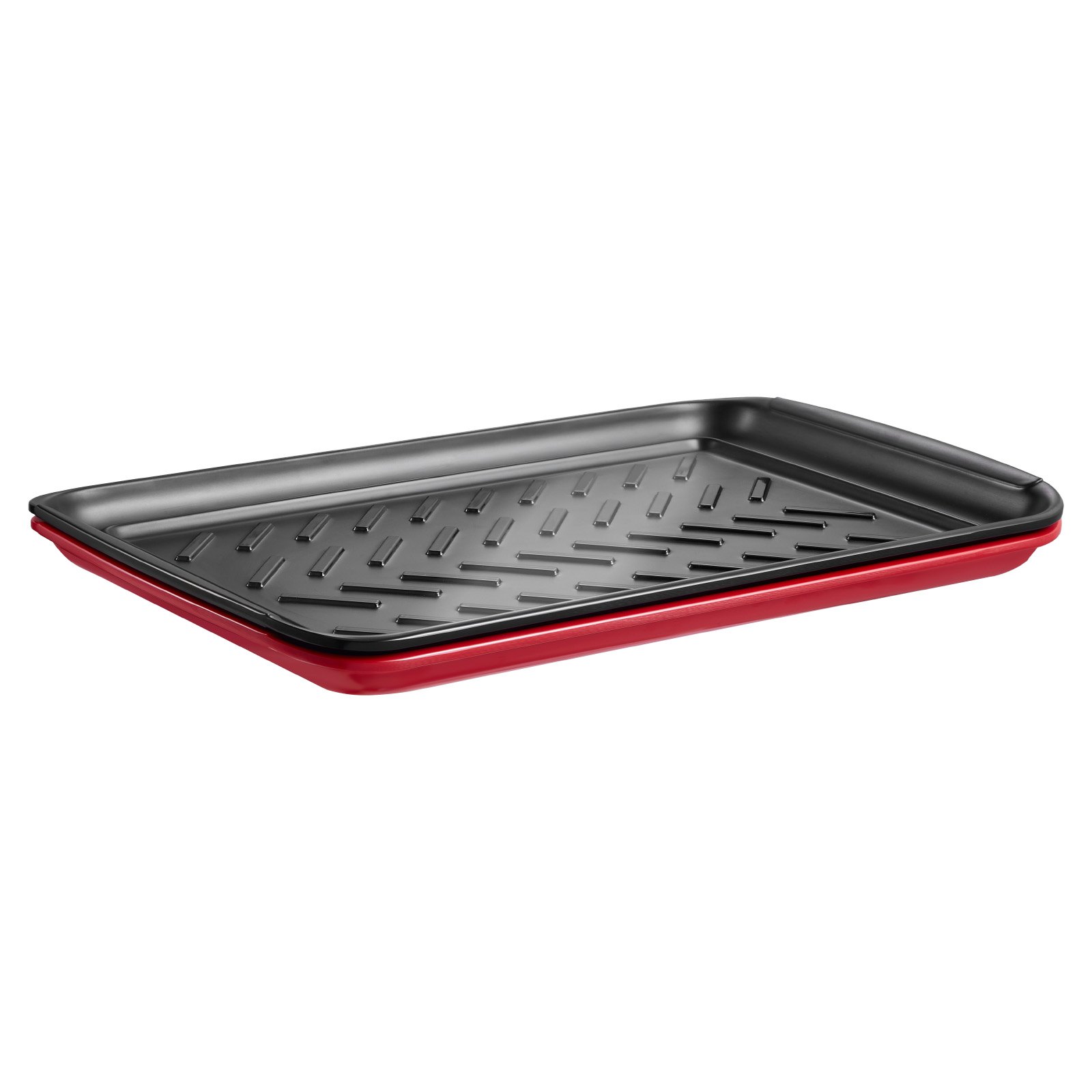 VEVOR Plastic Serving Trays, 2-Pack Grilling Prep and Serve Trays with Handles , 17x10.35 Inch Anti-Slip Melamine Food Tray, Ideal for BBQ, Kitchen, Cafeteria, Ottoman, Coffee Table, Black and Red