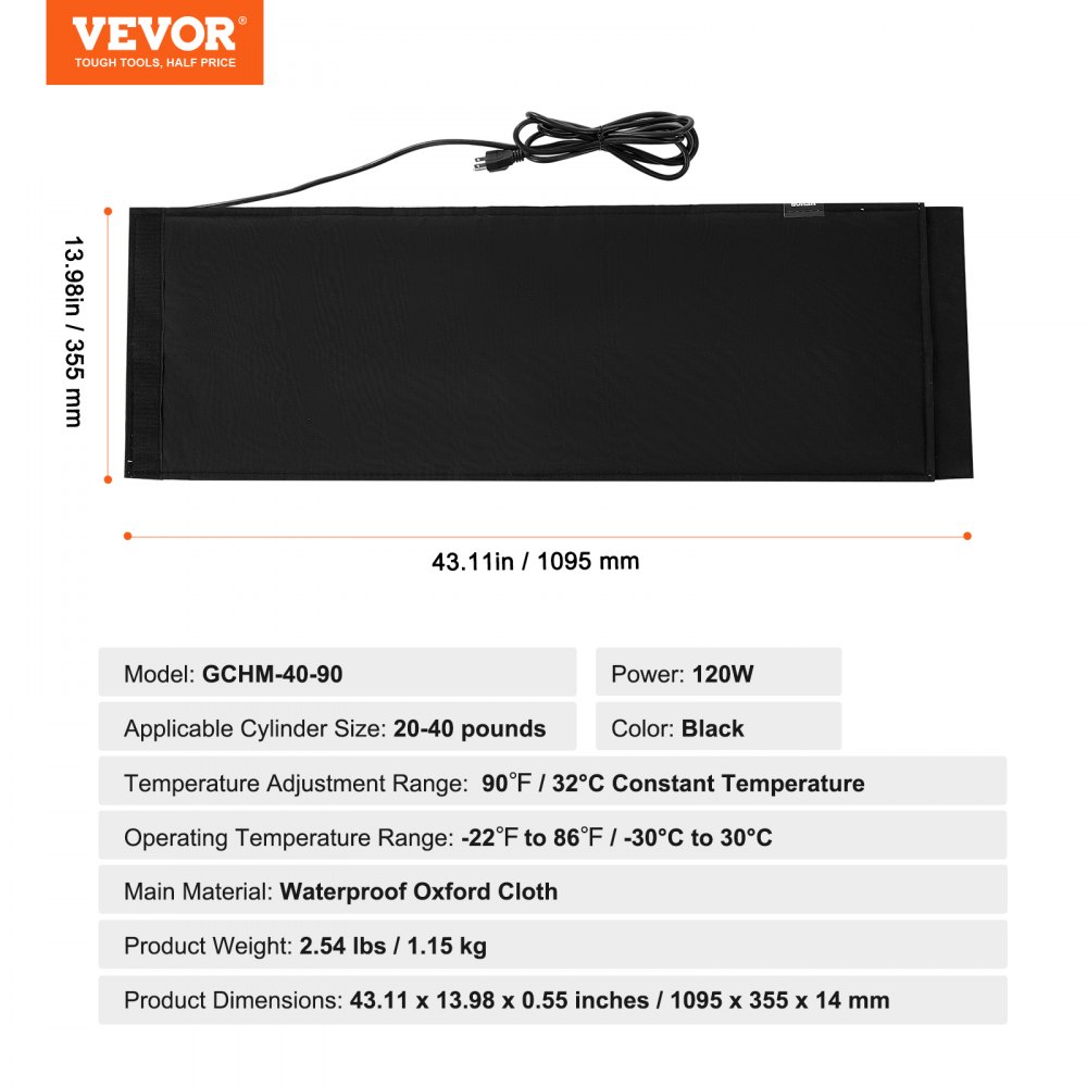 VEVOR Insulated Band Style Gas Cylinder Warmer for 18.1 kg Gas Tanks 120W 32°C
