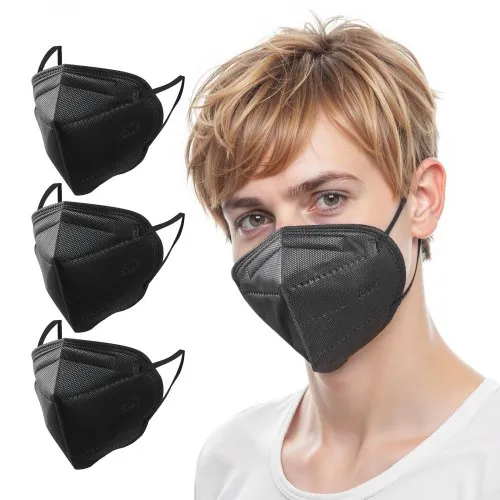 VEVOR KN95 Face Masks, 50 Pack KN95 Particulate Respirator Mask, Breathable and Disposable, Five-Layer Filtration Dust Masks, Pollen-Filtering Allergy Mask, for Workshop, Construction & Mall (Black)
