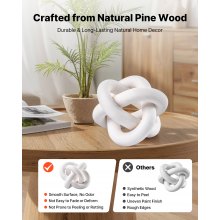 VEVOR Wood Chain Link Decor, 3 Link, Hand Carved Wooden Knot Decor, Coffee Table Decoration Modern Shelf Accents, Decorative Objects for Home Living Room Bedroom Entryway Farmhouse Bookshelf, White