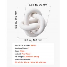 VEVOR Wood Chain Link Decor, 3 Link, Hand Carved Wooden Knot Decor, Coffee Table Decoration Modern Shelf Accents, Decorative Objects for Home Living Room Bedroom Entryway Farmhouse Bookshelf, White