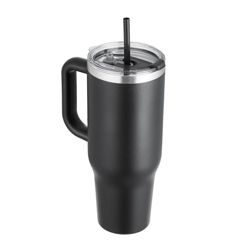 Botella de agua aislada de 40 oz, taza de café de acero inoxidable, portátil, color negro