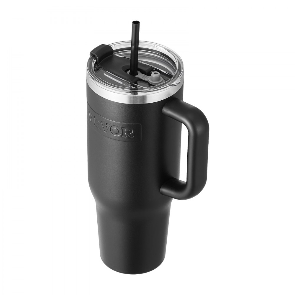 Botella de agua aislada de 40 oz, taza de café de acero inoxidable, portátil, color negro