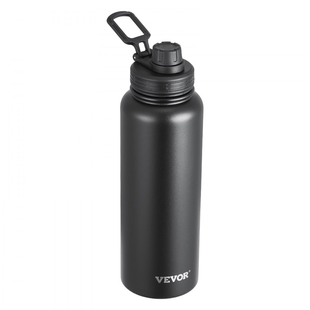 VEVOR 40 oz Insulated Water Bottle, Stainless Steel Camping & Hiking Hydration Flask with Wide Mouth Lid, Sports Coffee Cup Double Walled, Leakproof, for Indoor/Outdoor Use, FDA Listed,Black