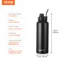 VEVOR 40 oz Insulated Water Bottle, Stainless Steel Camping & Hiking Hydration Flask with Wide Mouth Lid, Sports Coffee Cup Double Walled, Leakproof, for Indoor/Outdoor Use, FDA Listed,Black