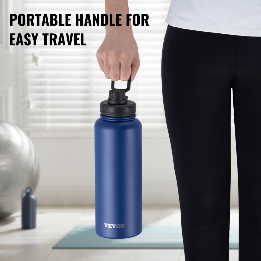 VEVOR 40 oz Insulated Water Bottle, Stainless Steel Camping & Hiking Hydration Flask with Wide Mouth Lid, Sports Coffee Cup Double Walled, Leakproof, for Indoor/Outdoor Use, FDA Listed,Blue