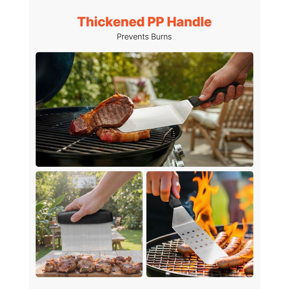 VEVOR 28PCS Griddle Accessories Kit, Flat Top Grill Accessory, Enlarged Spatula Gift Set, Stainless Steel Grilling Tools with Basting Cover, Tong, Burger Press, Carry Bag, for Outdoor BBQ Teppanyaki