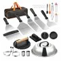VEVOR - Kit de accesorios para plancha (28 piezas), accesorio para parrilla plana, juego de regalo con espátula ampliada, herramientas de acero inoxidable para asar con tapa, pinzas, prensa para hamburguesas y bolsa de transporte, para barbacoa al aire libre, teppanyaki