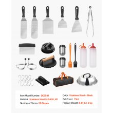 28PCS Griddle Accessories Kit Flat Top Grill Spatula BBQ Tools Stainless Steel