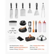 28PCS Griddle Accessories Kit Flat Top Grill Spatula BBQ Tools Stainless Steel