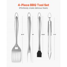 4PCS Grilling Tool Set BBQ Grill Accessories Stainless Steel Barbecue Utensil