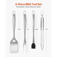 4PCS Grilling Tool Set BBQ Grill Accessories Stainless Steel Barbecue Utensil