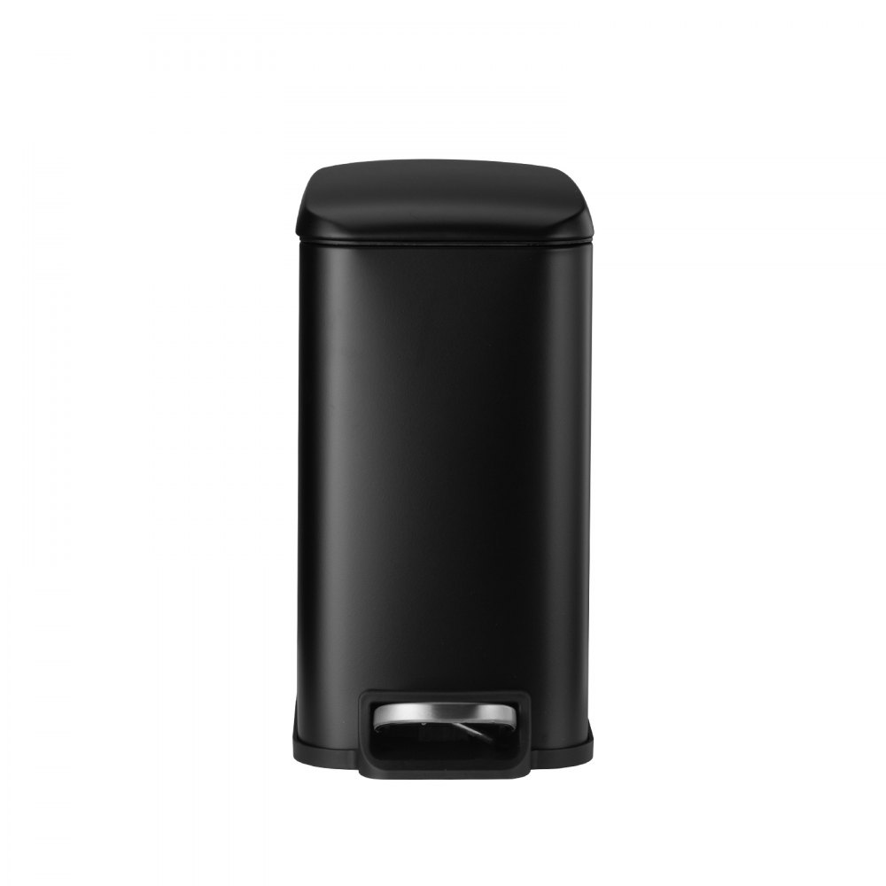 VEVOR Slim Bathroom Trash Can, 11.4 x 5.71 x 10.7 Inch Small Bedroom Trashcan with Step Pedal & Soft Close Lid, 6L Steel Garbage Can with Detachable Inner Bin, for Kitchen, Home, Dorm, Office, Black